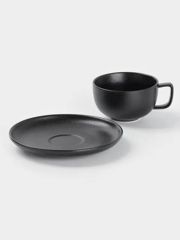 Чайная пара Magistro Carbon, 2 предмета: чашка 280 мл, блюдце d=16.5 см, фарфор, чёрная