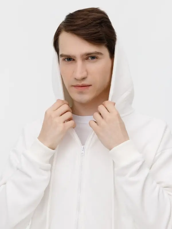 Толстовка унисекс оверсайз на молнии Zippy Terry, белая, размер XS/S Толстовка унисекс оверсайз на молнии Zippy Terry, белая, размер XS/S