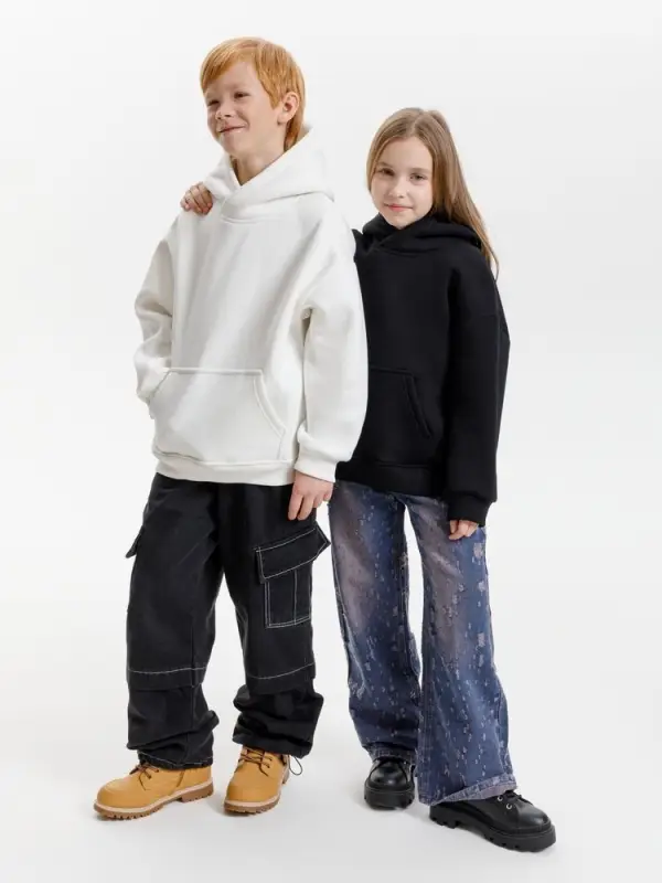 Худи детское оверсайз Junipero, черное, 6 лет Худи детское оверсайз Junipero, черное, 6 лет