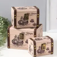 Шкатулка дерево "Старый корабль" набор 3 шт 8,5х12х8,5 12,5х15х11,5 18х15,5х13 см