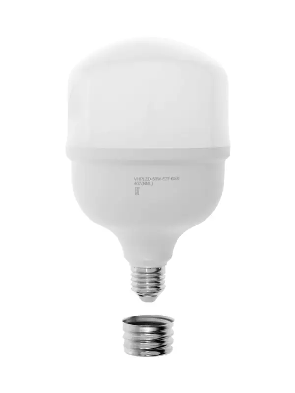 Лампа светодиодная VKL electric, бочка, 50 Вт, E27, переходник Е40, 4750 Лм, 6500K, IP20, 118&times;186мм,
