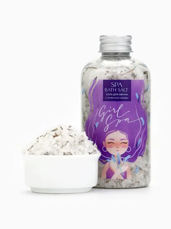 Соль для ванны с лепестками лаванды Girl Spa, 370 г, BEAUTY FOX