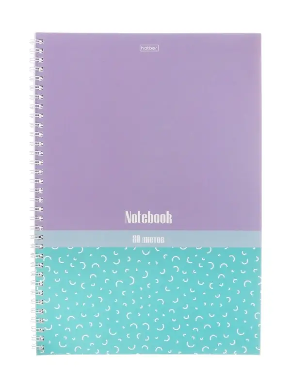 Тетрадь 80 листов в клетку Hatber &laquo;Скобочки&raquo;, на гребне, ламинация Soft-touch, перфорация на отрыв, цветной срез, блок офсет 60-65 г/м&sup2;, МИКС 2 вида