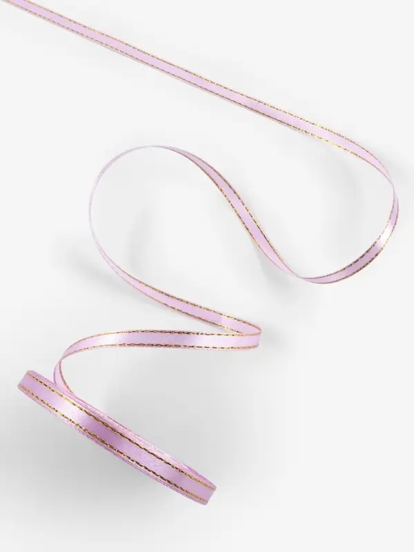 Лента атласная, с золотым люрексом, 6 мм, 23±1 м, сиреневая №044 Лента атласная, с золотым люрексом, 6 мм, 23±1 м, сиреневая №044