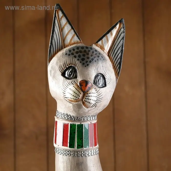 Сувенир дерево "Серая кошка в ошейнике из мозаики и с черепахой" 100х16х7 см