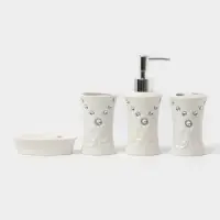Аксессуары для ванной Доляна &laquo;Стразы. Капельки&raquo;, 4 предмета, дозатор 200 мл, мыльница, 2 стакана, белые