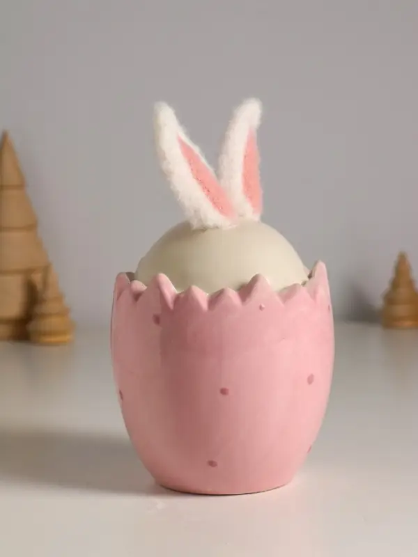 Сувенир керамика, текстиль  Сувенир керамика, текстиль "Зайчик в яйце" розовый 9х9х15,5 см