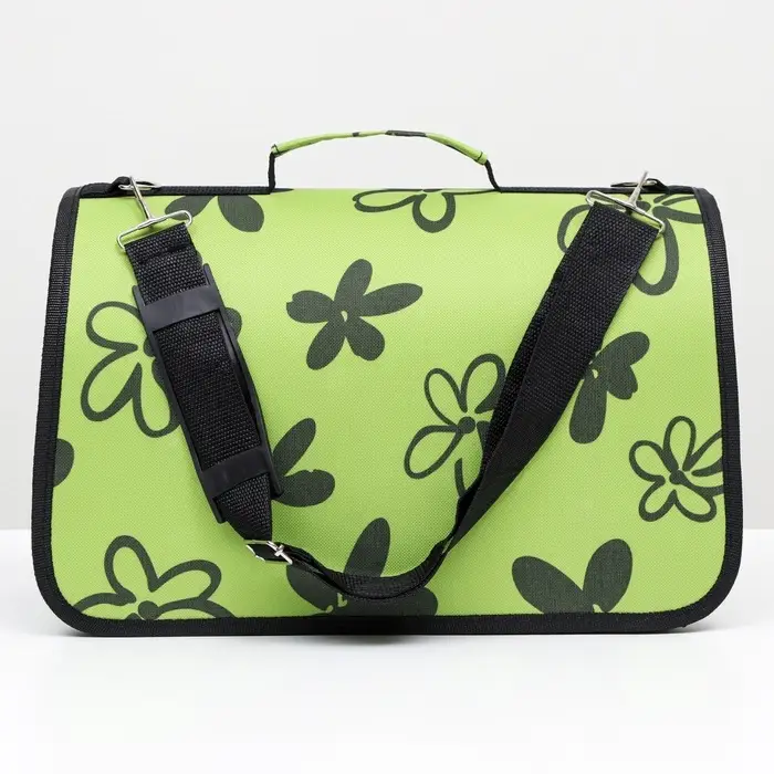 Сумка - переноска &laquo;Цветы&raquo;, размер S, 37.5&times;17&times;22 см, каркасная, зелёная