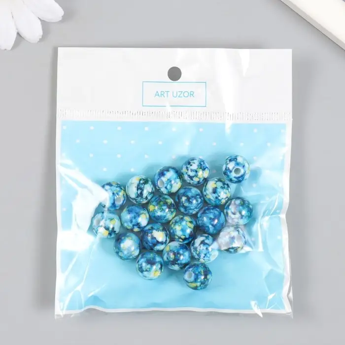 Бусины для творчества пластик "Мраморные. Голубой" d=1,2 см набор 20 гр