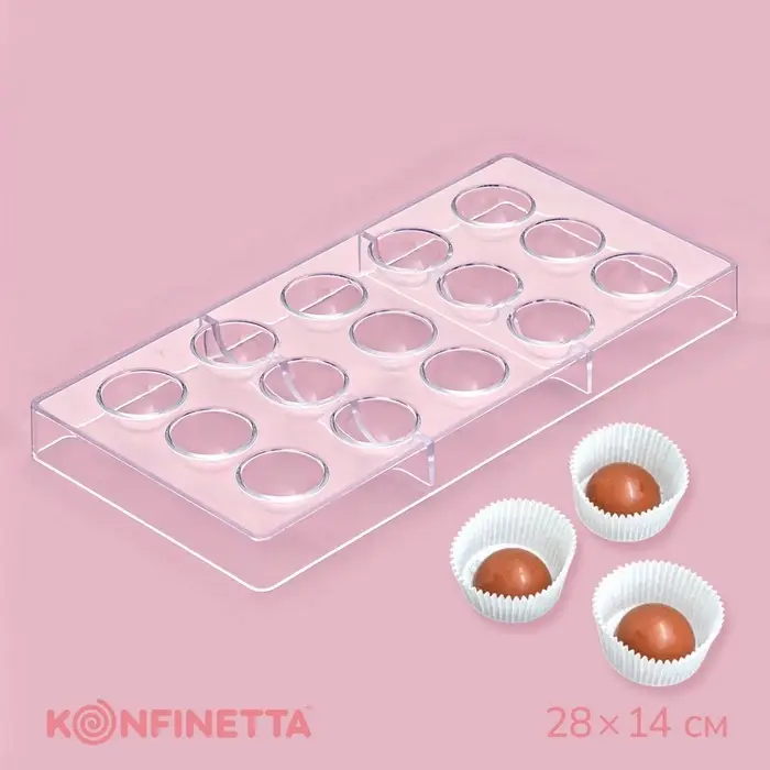 Форма для конфет и шоколада KONFINETTA &laquo;Полусфера&raquo;, 28&times;14 см, 15 ячеек, пластик, прозрачная