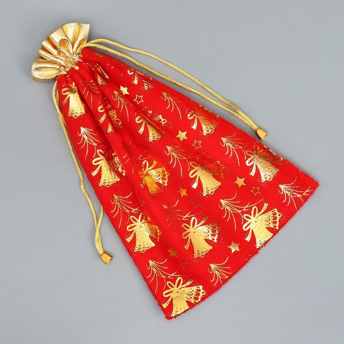 Мешочек подарочный плюш «Новогодний звон», колокольчики, тиснение, 20 х 30 см +/- 1.5 см, Новый год Мешочек подарочный плюш «Новогодний звон», колокольчики, тиснение, 20 х 30 см +/- 1.5 см, Новый год