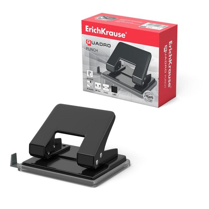 Дырокол ErichKrause Quadro, до 20 листов, диаметр прокола 6 мм, расстояние между проколами 80 мм, черный Дырокол ErichKrause Quadro, до 20 листов, диаметр прокола 6 мм, расстояние между проколами 80 мм, черный