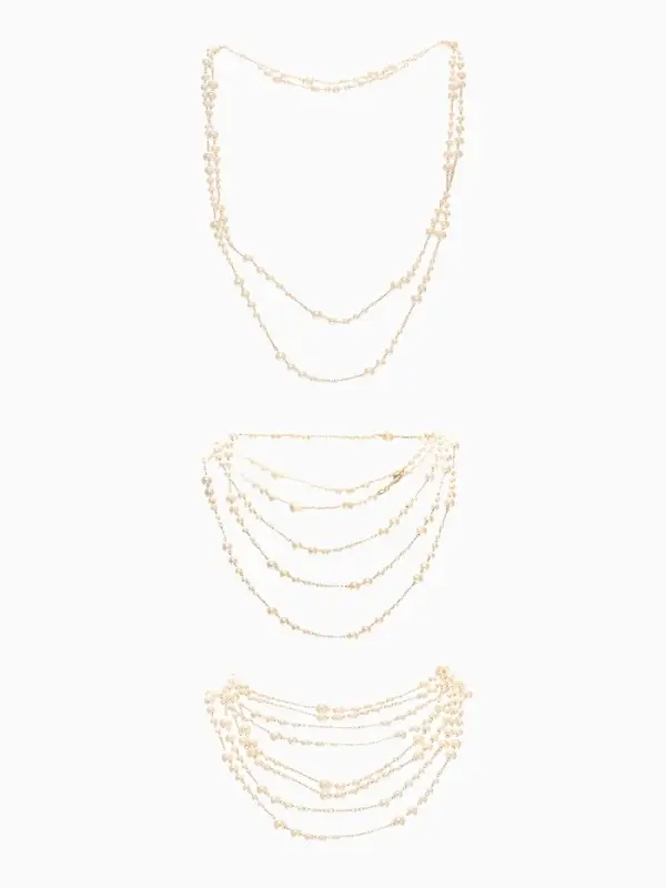 Бусы жемчужные, длинные, d=3.4, 5.6, 8.10, белые в золоте