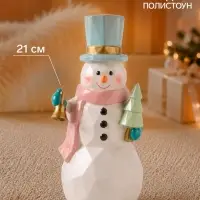 Фигурка новогодняя &laquo;Грани. Снеговик с колокольчиком, ёлочкой&raquo;, полистоун, мятный, 10.5&times;6.7&times;21 см