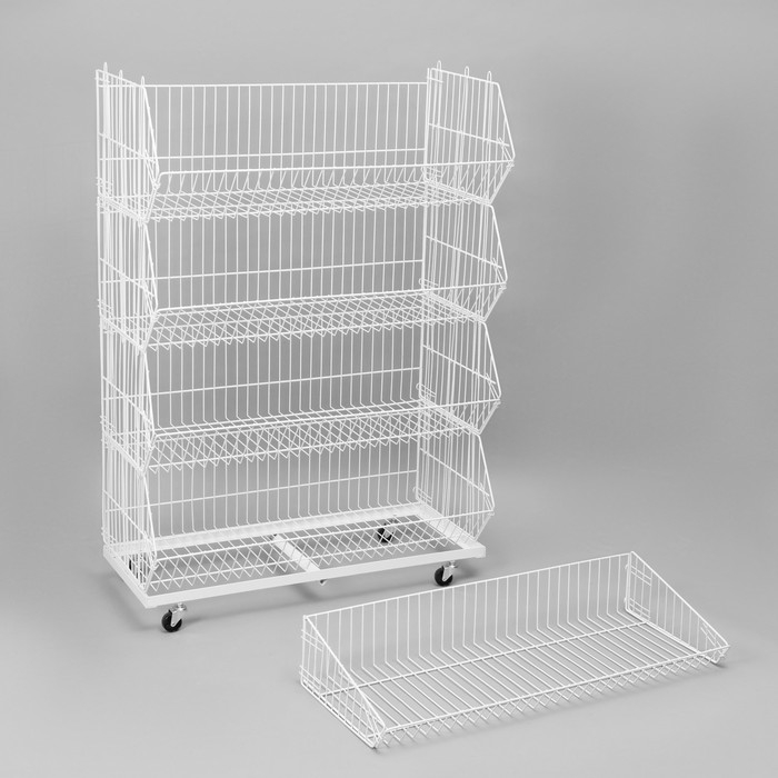 Накопитель разборный на колесах, 5 корзин, 90×43×147 см, цвет белый Накопитель разборный на колесах, 5 корзин, 90×43×147 см, цвет белый
