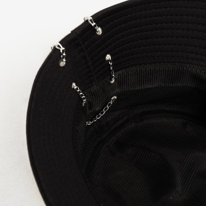 Панама женская MINAKU с цепочкой, цвет черный, р-р 56--58 Панама женская MINAKU с цепочкой, цвет черный, р-р 56--58