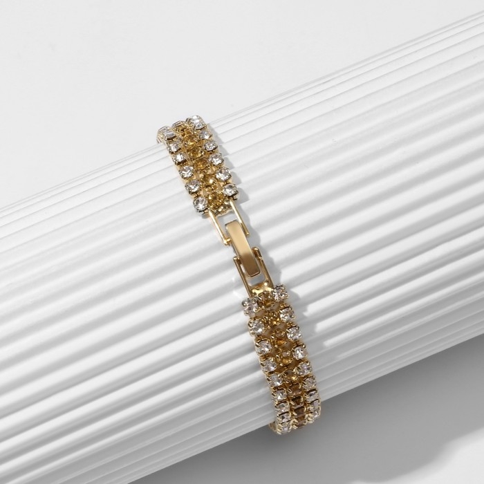 Браслет со стразами «Лёд» элегантность, строчки, цвет бело-золотой, 18 см Браслет со стразами «Лёд» элегантность, строчки, цвет бело-золотой, 18 см