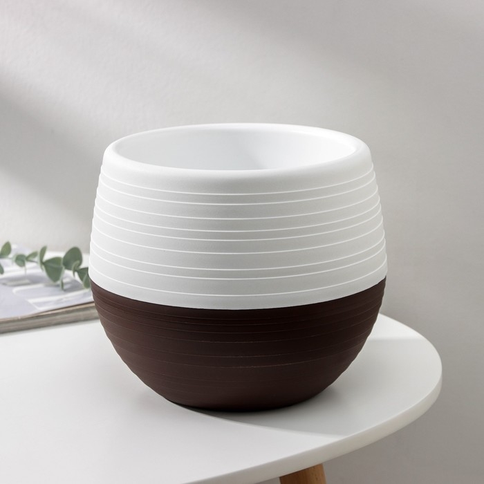 Горшок для цветов с поддоном «Япония», 2 л, белый-коричневый Горшок для цветов с поддоном «Япония», 2 л, белый-коричневый