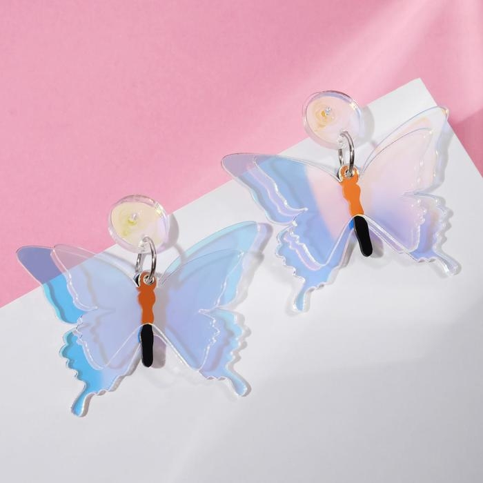 Серьги акрил &laquo;Сияние&raquo; бабочки, цвет голубой