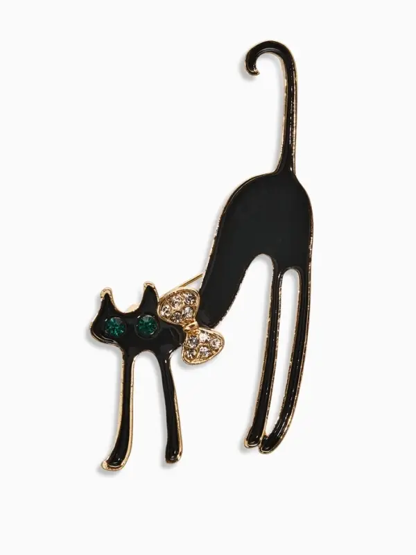 Брошь &laquo;Кошка грациозная с бантиком&raquo;, чёрная в золоте