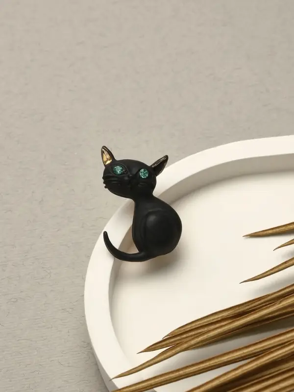 Брошь &laquo;Котёнок&raquo;, чёрная, глянцевая в золоте
