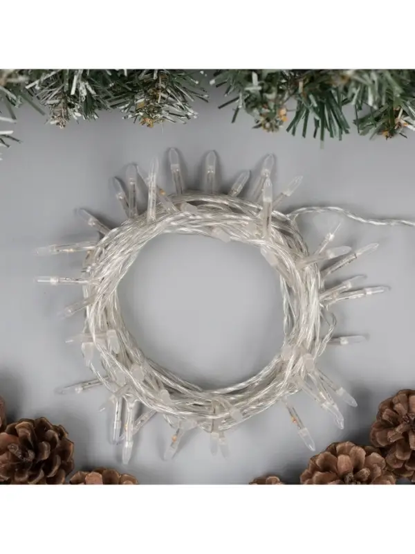 Гирлянда &laquo;Нить&raquo; 5 м с насадками &laquo;Игла&raquo;, IP20, прозрачная нить, 50 LED, свечение мульти, 8 режимов, 220 В