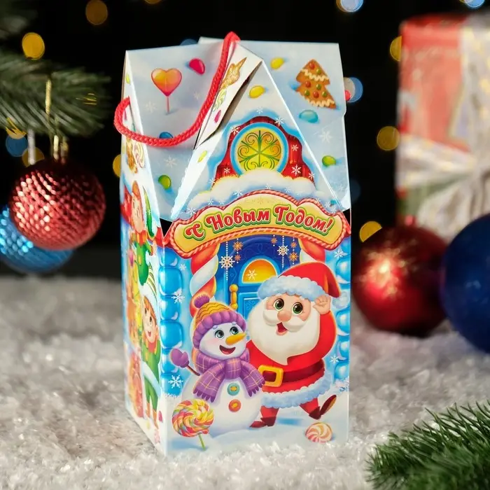 Коробка новогодняя подарочная складная «Зефиркины» 10.5×10.5×21.5 см