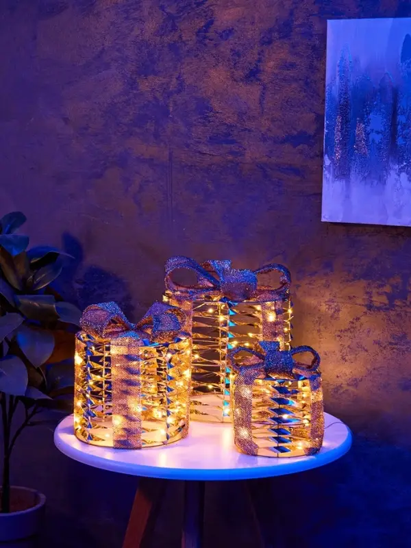 Фигура световая &laquo;Подарки цилиндр бежевые&raquo;, 25&times;20&times;15 см, 90 LED, от батареек AAx8, свечение тёплое белое