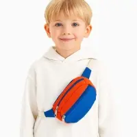 Сумка детская поясная на молнии, наружный карман, синяя, красная