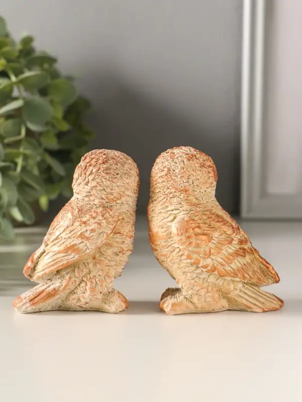 Статуэтки набор 2 шт "Два совенка" 8х8 см, бежевый