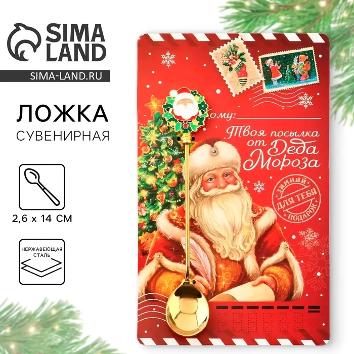 Ложка новогодняя с формовой ручкой «Твоя посылка от Деда Мороза», на Новый год, нержавеющая сталь, 2,6 х 14 см Ложка новогодняя с формовой ручкой «Твоя посылка от Деда Мороза», на Новый год, нержавеющая сталь, 2,6 х 14 см
