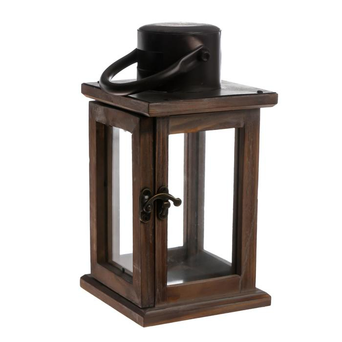 Подсвечник дерево на 1 свечу "Фонарь" коричневый 23х11,5х11,5 см
