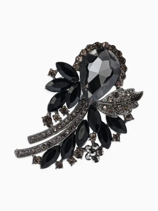Брошь "Императрица" букет, цвет чёрно-серый в сером