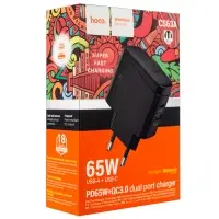 Переходник сетевого зарядного устройства на Type-C PD65W + USB QC3.0  CS63A HOCO черный