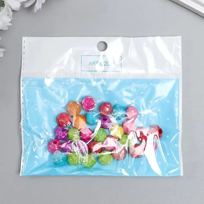 Бусины для творчества пластик  Бусины для творчества пластик "Розочка" перламутр набор 30 шт 1,2х1,2 см