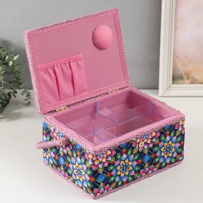 Шкатулка для рукоделия и шитья &laquo;Цветы калейдоскопа&raquo;, хранение ниток, иголок, мелочи, 19&times;26&times;14.5 см