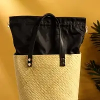 Сумка плетёная из пандана, 29×17×42 см, бежево-чёрная