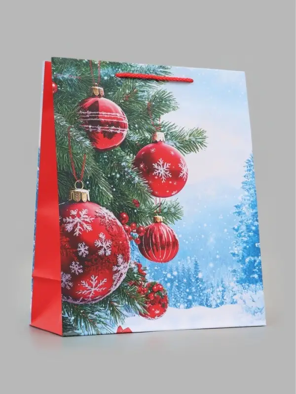 Пакет подарочный &laquo;Новогодние красные шары&raquo;, 26&times;12&times;32 см