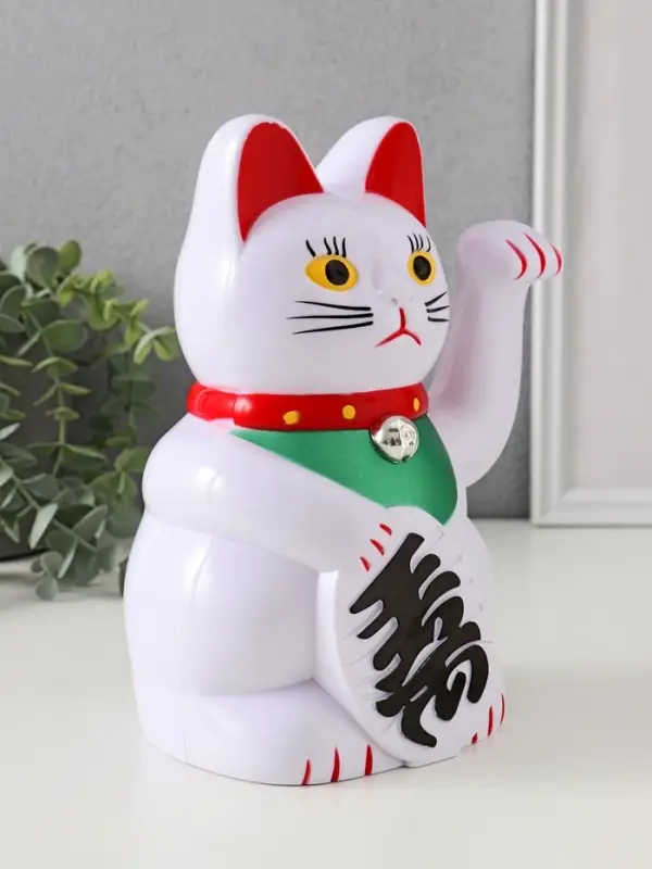 Маятник настольный антистресс &laquo;Манэки-нэко белый&raquo;, пластик, от батареек 2&times;АА, 21&times;14&times;11.3 см