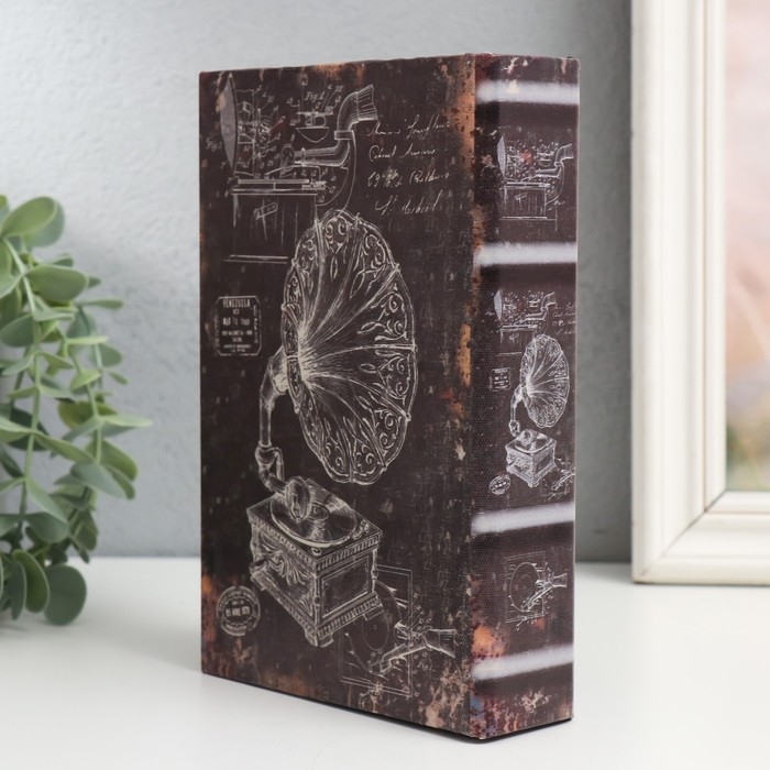 Шкатулка-книга дерево кожзам, стекло  Шкатулка-книга дерево кожзам, стекло "Граммофон" 4,3х12х18 см