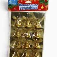 Ёлочные игрушки 12 шт. &laquo;Зимнее волшебство. Колокольчики с бантиком&raquo; пластик, 2 см, золото