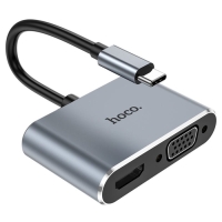 Адаптер Hoco HB30, HDMI/VGA/USB3.0/PD 15 см, серый