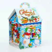 Подарочная коробка Новогодняя Домик новый «Ледяной» с анимацией 12×12×19 см