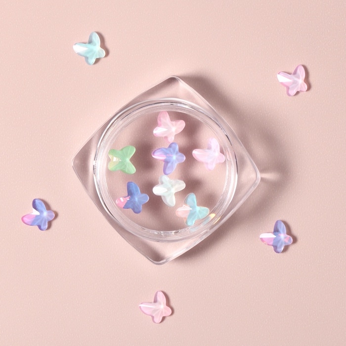 Фигурки для дизайна ногтей «Витражные бабочки», объёмные, разноцветные Фигурки для дизайна ногтей «Витражные бабочки», объёмные, разноцветные