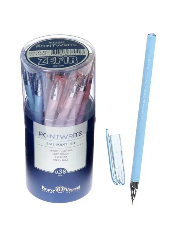 Ручка шариковая BrunoVisconti. PointWrite. Zefir, синий стержень, узел 0.38 мм, матовый корпус, МИКС