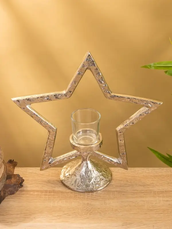 Подсвечник со стеклом "Звезда" алюминий  28х10,5х29,5 см