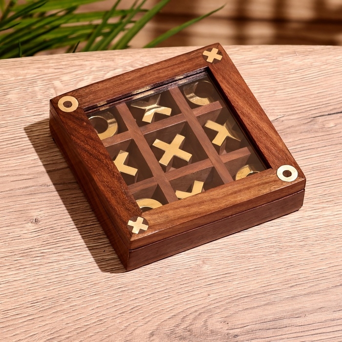Игра настольная  Игра настольная "Крестики-нолики" 13х13 см, манговое дерево, латунь
