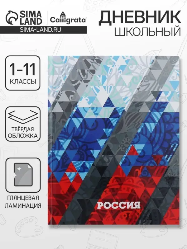 Дневник школьный для 1-11 классов, &laquo;Россия геометрия&raquo;, твёрдая обложка 7БЦ, глянцевая ламинация, 40 листов