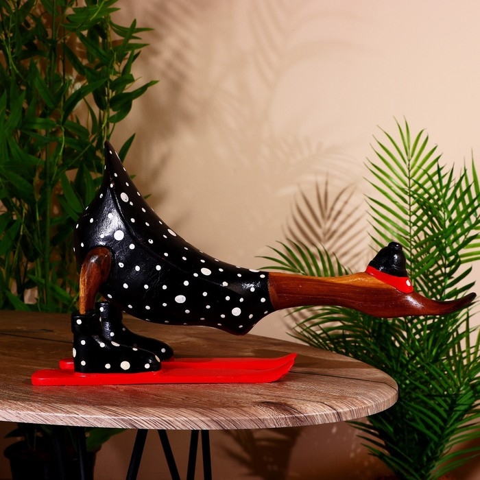 Сувенир «Утка-лыжник в чёрном», 33 см, дерево