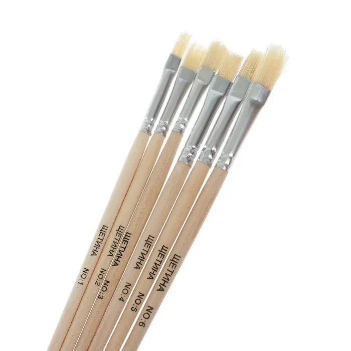 Набор кистей для рисования, щетина, 6 штук: № 1, 2, 3, 4, 5, 6, плоские, деревянная ручка, международный размер